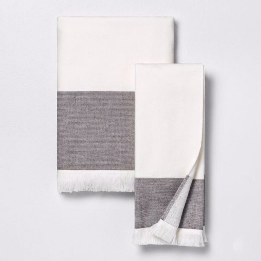 Colorblock Hand Towel - Hearth & Hand Magnolia - Sour Cream,‎ Gray Stripe 2020 - Picture 2 of 5